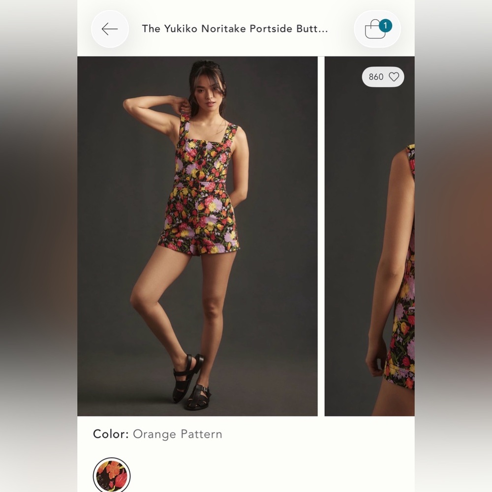 Anthropologie Floral Pattern Orange Black Pink Romper
